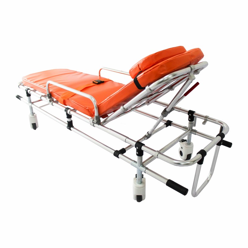 Aluminium legering vouwbaar dubbelbuis lage positie ambulance stretcher noodredding trolley rug aanpassing