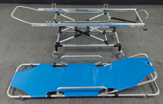 Goede prijs. Aluminium legering Eerste Hulp PU Lederen Patiënt Transfer Trolley Afscheidbare Backliftable online