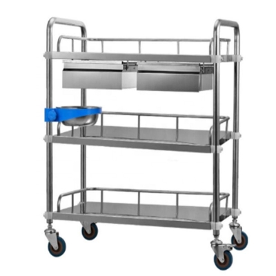 Goede prijs. Drie lagen medisch instrument chirurgisch trolley roestvrij staal met laden online
